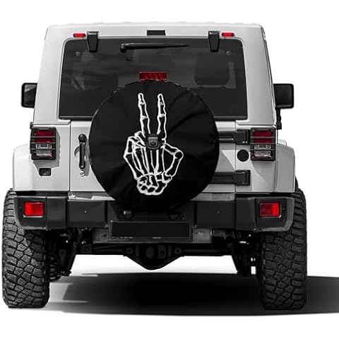 Foruidea Skeleton Peace Spare Tire Cover with Backup Camera Hole Wheel Tire Cover Fit Trailer, RV, SUV and Many Vehicle 18inch Cover