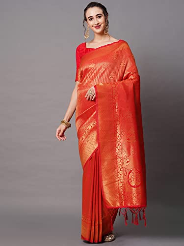 Image of AKHILAM Women's Banarasi Silk Woven Design Saree With Unstitched Blouse Piece (KUNT1880 Parent)