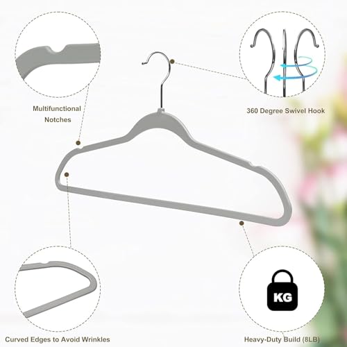 Image of Slim Plastic Hangers for Clothes - Heavy Duty Non-Velvet Hangers with 360 Swivel Chrome Hook & Non Slip Notches - Ideal for Dresses Coats Shirts Jackets & More (White, 6)