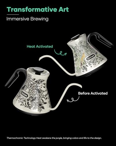 Image of Cocinare Jungle Gooseneck Electric Kettle & Pour Over Coffee Set, ±0.5F Temperature Control, 1500W 0.6L Kettle, Coffee Dripper, 550 ml / 18.6 oz Server & 2 Tasting Cups