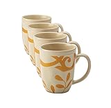 Rachael Ray Dinnerware Gold Scroll 4-Piece Mug Set, Almond Cream