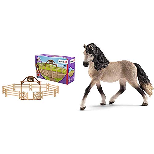 Schleich 42434 - Pferdekoppel mit Eingangstor & 13793 - Spielzeugfigur - Andalusier Stute