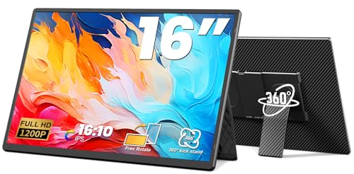 Image of 16.1 inch Portable Monitor, 1200P FHD Laptop Screen Extender, 360 Rotating Detachable Stand, Plug&Play Dual Monitor, Ultra-Thin Zero Frame Portable Screen for Laptop /PC /Mac /Windows /PS5