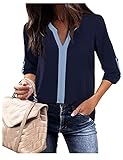 【Fashion Color Block】 Geteiltes Patchwork-Hemd mit V-Ausschnitt und kontrastierenden Farben, zeigen Ihre Persönlichkeit und längliche Körperkurve, können auch die Mattheit brechen, sehr auffällig