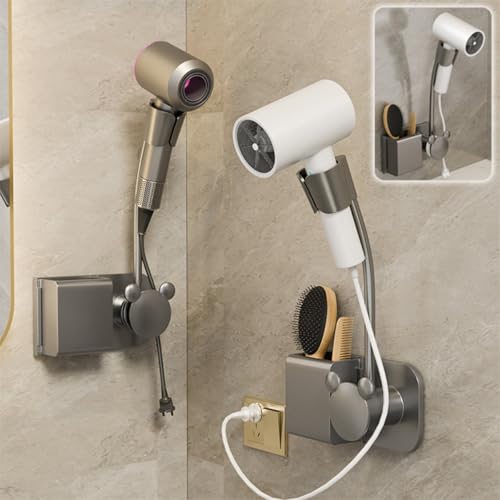 Suporte Sofisticado Para Secador De Cabelo Escova Pentes E Cabos com Adesivo para Fixar na Parede -