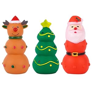3 stuks kerst hond speelgoed, huisdier interactief speelgoed kauwen latex speelgoed, Xmas piepende hond speelgoed, kersthond kauwen speelgoed, kerst hond speelgoed cadeau geen vulling piepende speelgoed voor kleine middelgrote honden spelen training