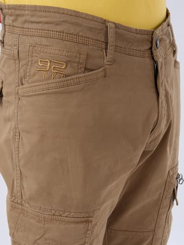 Image of Spykar Men Mid Rise Khaki Regular Fit Cargo