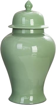 Habrur Ginger Jar Vase Jar Decorative Jars Chinese Decorative Ceramic Ginger Jar With Lid Traditional Green Porcelain Large Temple Jar Ginger Jars for Home Decor Color A, Size 21.5 * 40cm