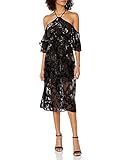 ABS Allen Schwartz Women's Shoulder Baring Mid-Length Dress in Floral Velvet Burn-Out, Noir, 10