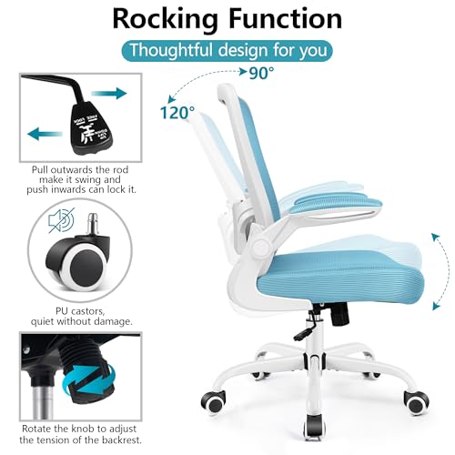 Image of FelixKing Office Chair, Ergonomic Desk Chair Breathable Mesh Chairs Adjustable High Back Lumbar Support Flip-up Armrests, Executive Rolling Swivel Comfy Computer Chairs Home Office Blue