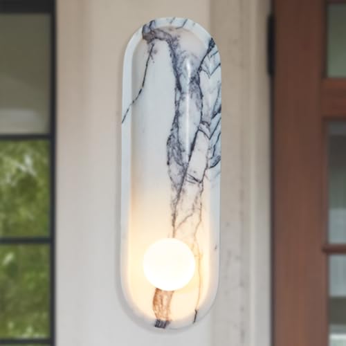 Sculptural White Marble Wall Sconce with Opal Glass Globe -