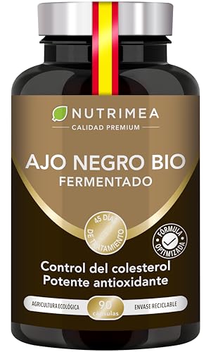 AJO NEGRO BIO - Sin Olor ni Sabor - 250 mg - Extracto Biológico Estandarizado en S-alilcisteína - Colesterol & Antioxidante Natural - 90 Cápsulas Veganas - Nutrimea