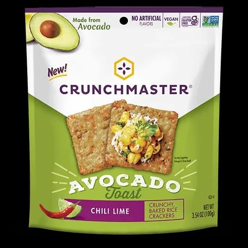 Crunchmaster Crunchy Baked Rice Crackers, Avocado Toast Chili Lime, Vegan Friendly, Kosher, Gluten Free & Non-GMO, 3.54 Ounce (Pack of 12)