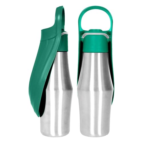 750 ML Gourde pour Chien Promenade Gourde Chien Isotherme Bouteille d'eau pour Portable Acier Inoxydable 304 Bol d'eau De Voyage pour Et Chat (Vert foncé)