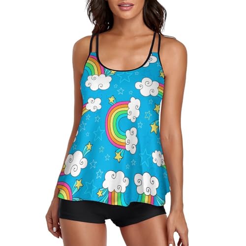 Maillot de bain tankini arc-en-ciel pour femme avec short de garçon et robe de plage