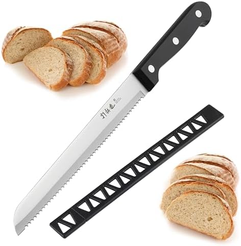 Bread Knife, HIA Stainless Steel 8 inch Serrated Bread Knife, Perfect for Homemade Bread, Bagels and Cake, Knife Cover Included, Dishwasher Safe (8 inch Blade with 5 inch Handle)