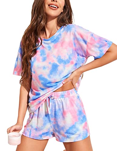 Hotouch Womens Tie Dye Pajamas Lounge Sets Cotton Short Sleeve Tops And Shorts 2 Piece Sleepwear Pj Sets Medium #TOP25