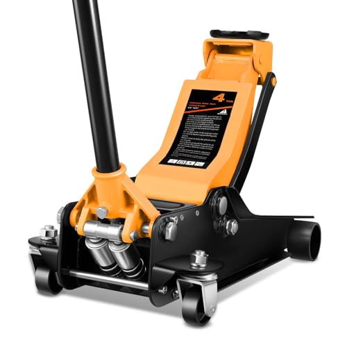 Auto Dynasty 4 Ton Low Profile Floor Jack, Heavy Duty Steel Hydraulic Car Jack with Dual Pistons Quick Lift Pump, Hydraulic Racing Floor Jack, Lifting Range 4.5" to 20", Orange