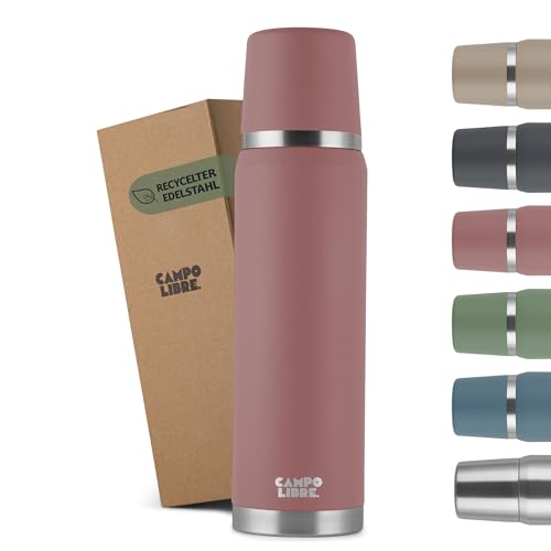 Campo Libre. Jaco® Thermoskanne 1L I Thermos mit Becher I Unsere Thermosflasche mind. 24h heiß I Isolierkanne mit Doppelwandisolierung ist zu 100% auslaufsicher & recycelter Edelstahl