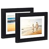 Americanflat 5x7 Picture Frame in Black Set of 2 - Displays 4x6 With Mat and 5x7 Without Mat - Composite Wood with Shatter Resistant Glass - Horizontal and Vertical Formats for Wall and Tabletop