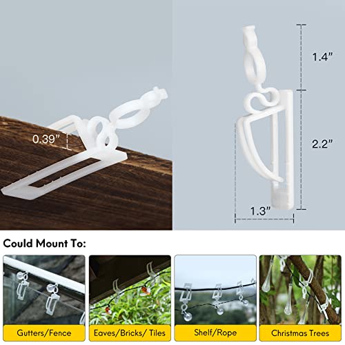 Sekmet 200Pcs Holiday Light Clips Christmas Light Hooks,Gutters&Shingle Hooks, Roof, Fence Hooks For Hanging Mini, C6, C7, C9, Rope, Icicle String Lights And Other Outdoor&Indoor Lights, Tool Free #TOP2