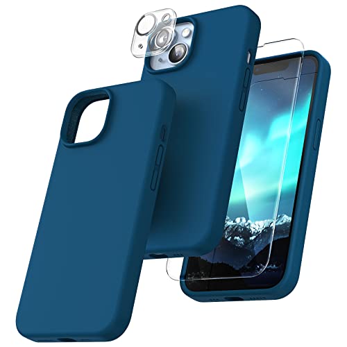 Tocol [5 In 1 For Iphone 14 Case, With 2 Pack Screen Protector + 2 Pack Camera Lens Protector, Slim Liquid Silicone Phone Case 14 6.1 Inch, [Anti-Scratch] [Drop Protection], Midnight Blue #TOP13