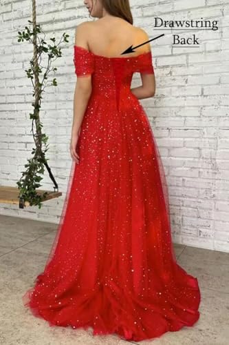 Starry Tulle Prom Dresses for Women Off Shoulder Ball Gowns Formal Party Dresses Long A Line Sparkle Evening Gowns2