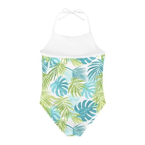 Image of KiuLoam Orange Pink Tropical Leaf Girls One Piece Swimsuit Quick Dry Beach Swim Bathing Suit for 3-8 Years Little Girls