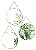 GreyZouq Set of Three Round Wall Mirrors with Gold Metal Rim and Chain, 25 cm, Set of 3, Gold. Suitable for bedroom, bathroom, hallway, living room or any space in the home.