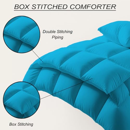 Image of Queen Size Comforter Set - All Season Down Alternative Bedding Comforter Set - Quilted Duvet Insert with Corner Tabs - Box Stitched Blanket - Breathable, Soft - Turquoise