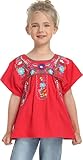 YZXDORWJ Mexican Blouse for Girls Traditional Embroidered Summer Short Sleeve Peasant Blouse for Kids (150, G69R)