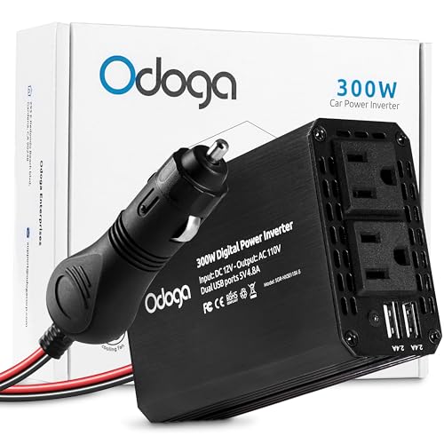 Image of 300W Car Power Inverter 12v DC to 110v AC – Car Adapter for Plug Outlet, DC to AC Converter, 4.8A Dual USB by Odoga