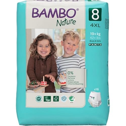 Bambo Nature Size 8 (19+kg) Training Pants Pack of 16 Size 8 Nappy Soft and Secure Pull-Up Pants for Ultimate Comfort and Enhanced Protection Eco-Labelled Disposable Nappy