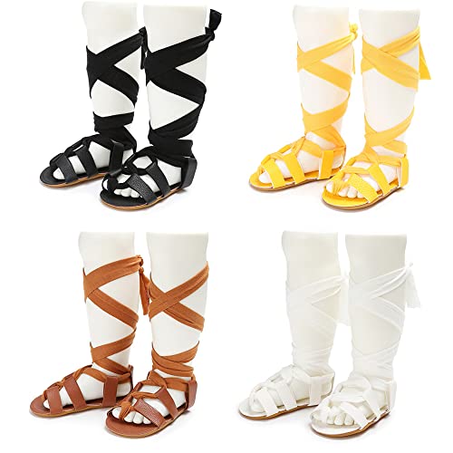Cosankim Baby Girls Sandals Knee High Open-Toe Lace Up Infant Sandals Newborn Toddler First Walker Crib Summer Shoes (10-Black,0-6 Months Infant) #TOP1