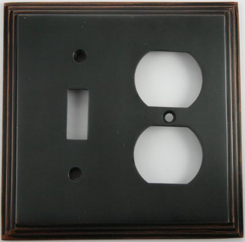 Deco Step Style Oil Rubbed Bronze 2 Gang Wall Plate - 1 Toggle 1 Duplex Outlet