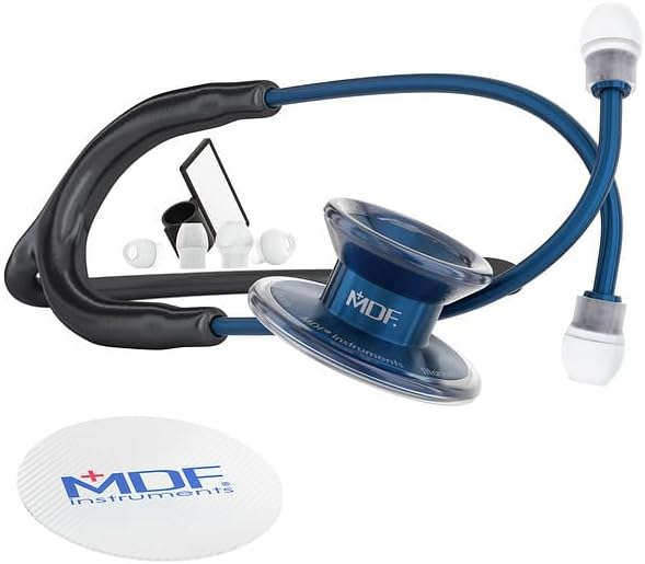 MD One Epoch Stethoscope, Lightweight Titanium, Adult, Dual Head, Free-Parts-for-Life, Black Tube, Titanium Blue, Capridium Chestpiece-Headset, MDF777TCD11