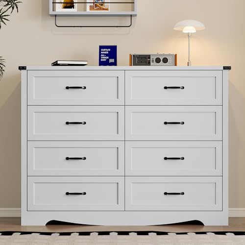 Image of BORNOON 8-Drawer Dresser for Bedroom, Modern Wooden Chest of Drawers with Metal Handles, Anti-Tipping Design, Sturdy and Stable Storage Organizer for Living Room, Entryway, Home Office