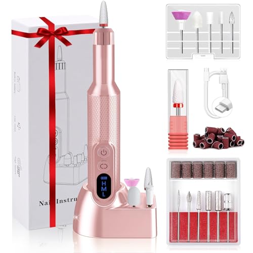 Aibeau Electric Nail File Portable 18000RPM Nail Drill Pink Rechargeable Nail Drill with Base for Nail Grinding & Polishing Gel Acrylic Nails Faster Remover Salon