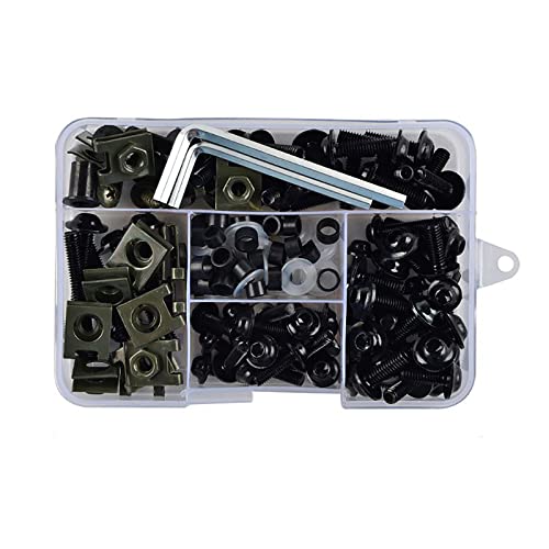 Torcarvh Motorrad Verkleidung Schrauben Kit Schrauben 177 Stück Karosserie Schrauben Mutter Ersatz CNC Legierung M6 M5 Motorräder Bolzen Clip Mutter für Motorrad Auto Zubehör (177 PCS-Schwarz)