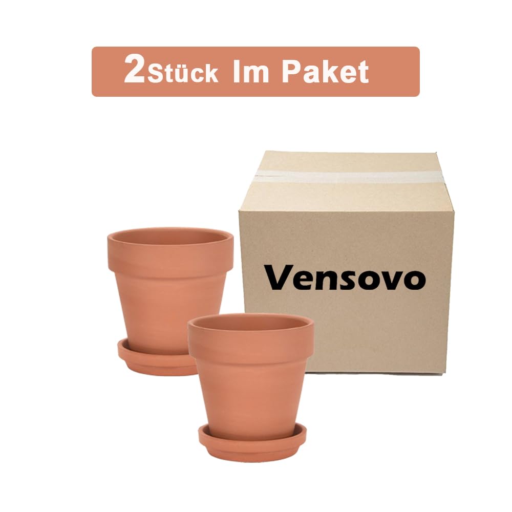 Vensovo 2er-Pack 20 cm große Terrakotta-Töpfe mit Untersetzern | Große Tontöpfe mit Ablaufloch und Untersetzern für Pflanzen, ideal für den Innen- und Außenbereich