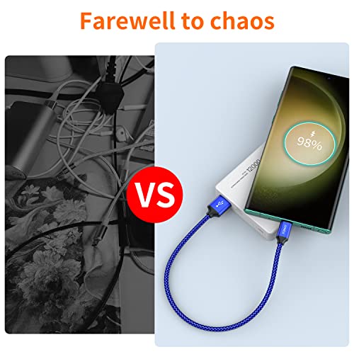 Usb C Cable Short,Jxmox [1Ft 3 Pack] Usb Type C Cable Braided Fast Charge Cord Compatible Samsung Galaxy Note 9 8,S10 S9 S8 Plus, Lg V30 V20 G5,Nexus,Moto Z2 Z3,Power Bank And Portable Charger (Blue) #TOP2