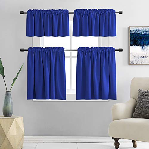 Donren Classic Blue Blackout Tier Curtain Panels For Small Window - Thermal Insulated Room Darkening Rod Pocket Valance Curtains For Livingroom (30 By 24 Inch 2 Panels) #TOP4