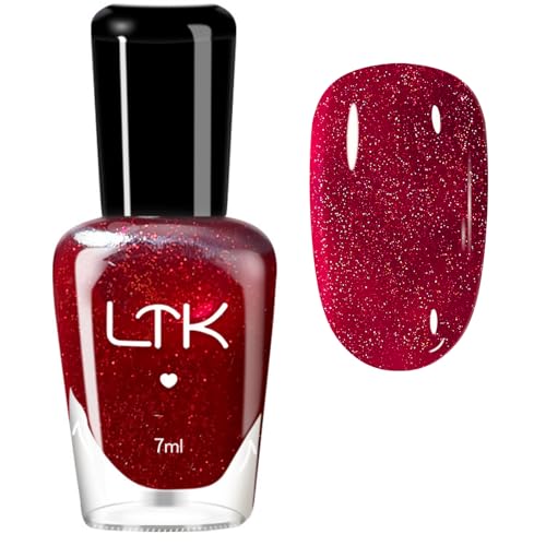 Glitter Red Nail Polish,Wine Red Burgundy Varnish Quick Dry,High Glossy Nail Varnish Red Long Lasting Nail Art Starter for DIY Salon Manicure at Home No UV Needed