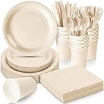 Dandat 350 Pcs Bridal Shower Decorations Baby Shower Party Supplies Include Plates Cups and Napkins Sets with Plastic Forks Knives Spoons for Wedding Birthday (Light Yellow)