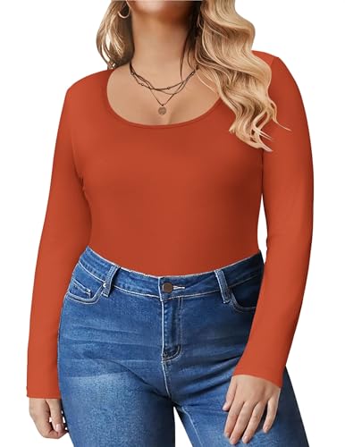 IN'VOLAND Women's Plus Size Tops Long Sleeve Scoop Neck Slim Basic T-Shirts