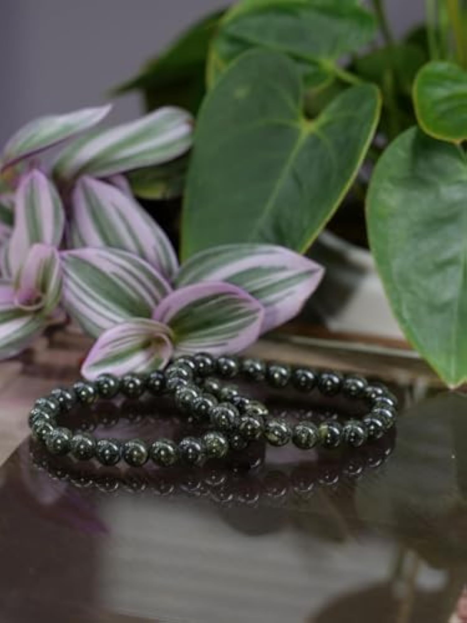 Natural Serpentine 8mm Round Bead Stretchable Bracelet, Unisex Healing