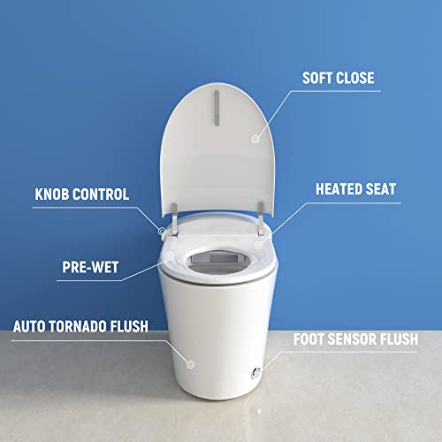 Dozti Heated Seat Smart Toilet, Elegant Dual Flush One-Piece Modern Toilet 1/1.27 Gpf, Automatic Flush Tankless Toilet Without Bidet, 16.5 Inch Standard Seat Height #TOP1