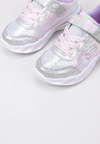 Skechers Kids Girls Sweetheart Lights -Lets Shine Sneaker, Silver/Multi, 12