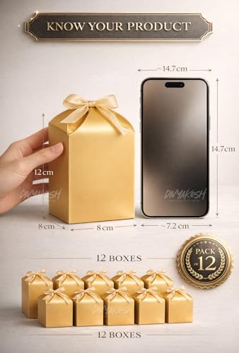 Image of Divyakosh Luxury Gold Gift Boxes Pack of 12 with Satin Ribbon - Premium Gift Boxes for Wedding, Birthday, Baby Shower, Diwali, Party Favors & Elegant Gift Packaging |