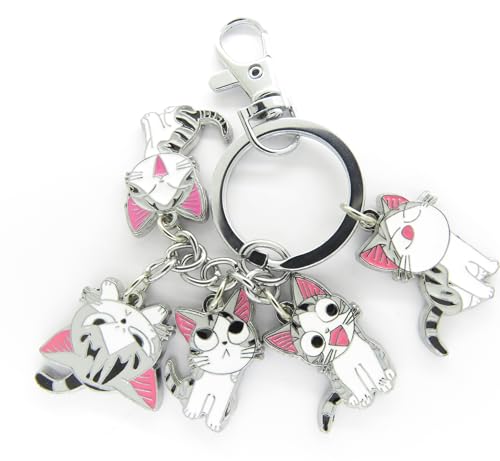 Multiculture Porte-clés avec 5 figurines de chat Chibi pour les petits fans de Chi